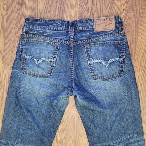 Mens Guess Desmond Relaxed Straight Jeans 32x26 Blue Denim Thick Stitch B21 - Picture 13 of 15